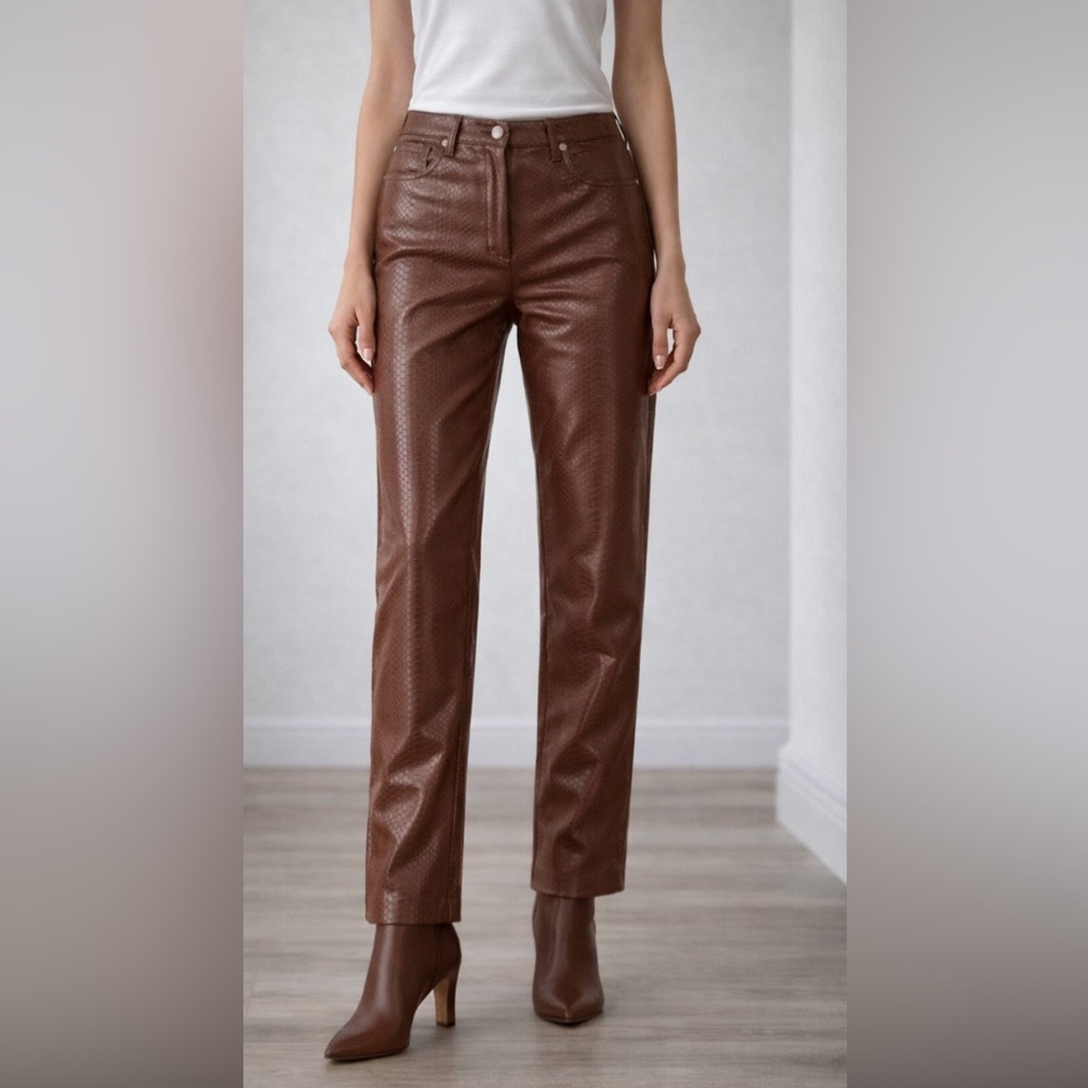 NWT Aritzia Wilfred The Melina Brown Snake / Reptile Faux Leather Pants 0